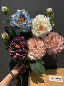1pc High-Quality Vintage Style Artificial Peony Flower, Suitable For Home Decor, Wedding Aisle Floral Arrangements, Party Decorations, Artistic Floral Arrangements, Bouquet Accents, Table Centerpiece Decor, Wedding Florals, Indoor Greenery Landscaping, Compatible With Bedroom, Living Room And Various Home Settings. - Multicolor - View 6