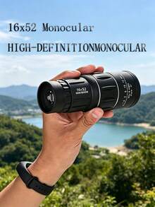 1pc 16x52 High Magnification Monocular Telescope, 66m Wide Field Of View, High Transmittance Lens, 8000m Long Distance Observation, Suitable For Travel, Hiking, Hunting, Adventure, Dual Rings Dual Adjustment Focus Design, Matte Black Non-Slip Durable Handheld Portable Outdoor Telescope - Black - View 4