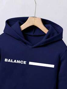 Tween Boy Letter Print Hoodie And Sweatpants Set - Royal Blue - View 3