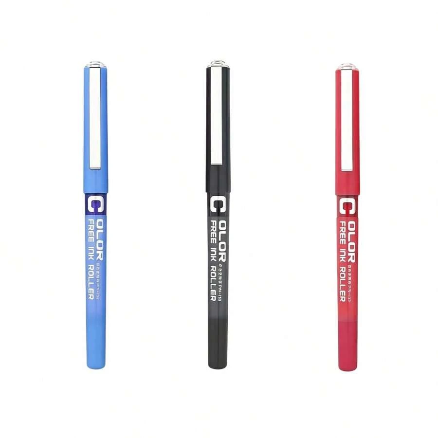 3pcs Direct Liquid Neutral Pens, Black/Blue/Red Ink Ballpoint Pens, Drawing Doodle Office Use Pens, Back To School - Sets - View 1