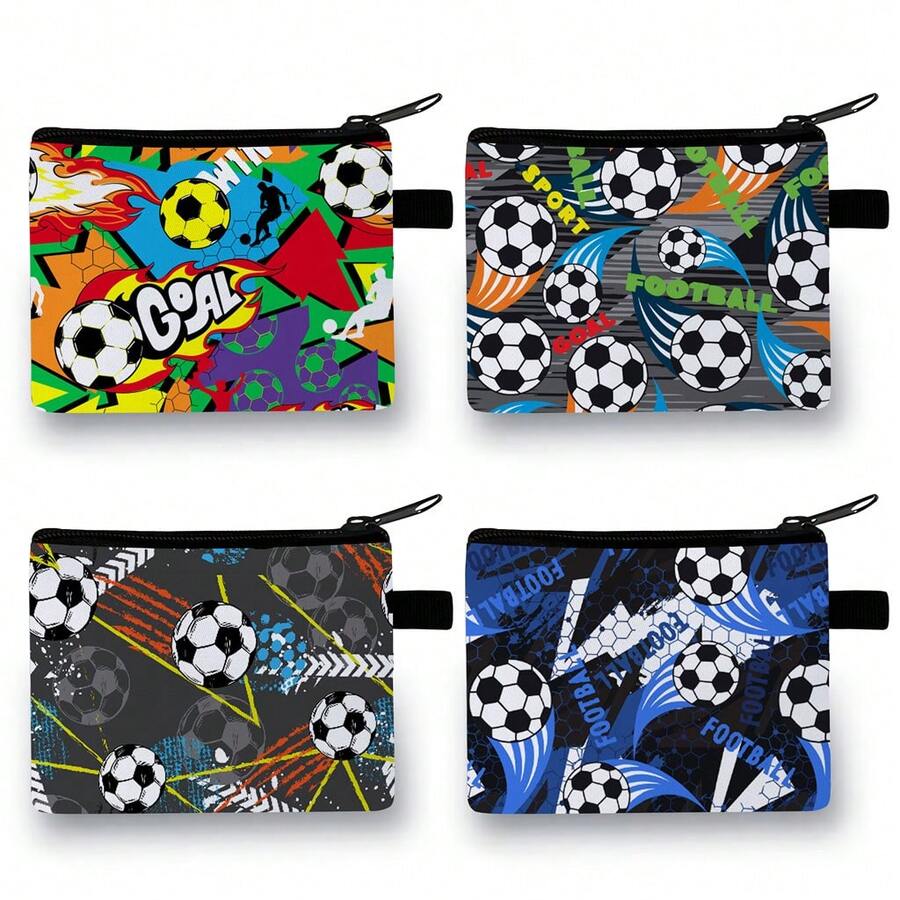 Colorful Red/Blue/Black Football Dinosaur Print Coin Purse - Casual Style, Made Of Polyester