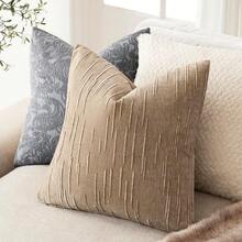 Textured Plaid Throw Pillow Cover, Neutral Beige Square Decorative Cushion Case, Soft Woven Pillowcase, Suitable For Sofa, Bench, Bed, Living Room And Bedroom Decor, 18x18 Inches - Beige - View 1