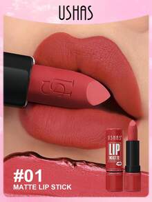 Lipstik Matte USHAS, 7 Warna, Membuat Bibir Lebih Penuh, Menyamarkan Garis Bibir, Efek Fokus Lembut Beludru - #01 Coral Nude - View 7