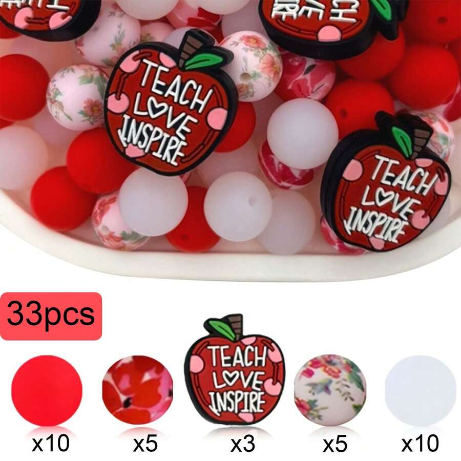 33pcs Silicone Beads With Four Seasons Fruit Elements, Red And Yellow Apple Strawberry Lemon Cherry Elements, Beads Accessories For Enthusiasts To Make Earrings Necklaces Bags Chains Beaded Pens Phone Chains Beaded Makeup Brushes And Other DIY Sets, Fruit Season Suitable For Holiday Gifts Birthday Gifts - Seasonal Fruit Elements - View 1