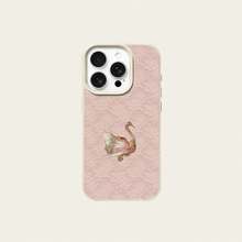 1pc TPU Material Vintage Pink Tone Lace Swan Pattern Phone Case Compatible With IPhone 17 Pro Max/17/16 Pro Max/15/13/12/11/ S20 FE/A15/S24/A55/ Note 11/Note 12/Note 13 Pro Full Coverage Shockproof Soft Shell Protective Cover - White - View 6