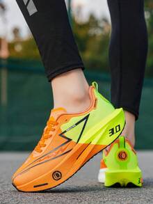 Professional Running Shoes With Carbon Plate Technology - Lightweight Cushioned Athletic Shoes, Non-Slip TPU Outsole, Breathable White-Purple Gradient Color, Gym, Training - Men, Women, All Season, Fashionable Sports Design - Orange Green - View 11