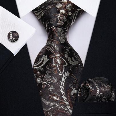 Men's Necktie Set With Pocket Square & Cufflinks, Modern Suit Decor For Prom, Wedding And Guy Gift