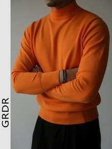 GRDR 男士圆领长袖毛衣，百搭日常针织套头衫 - 橘色 - 查看 3