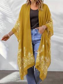 Damen Große Größen Boho-Stil Sonnenschutz Cover-Up, fließender atmungsaktiver Urlaubsschal Strand Sommer - Rötlich-braun - Übersicht 3