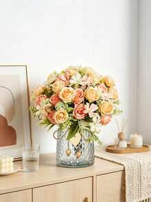 1 Stück künstlicher Rosen- & Hortensienkranz, geeignet für Hochzeit, Zuhause, Zimmer, Esstisch, Feiertagsdekoration, Brautstrauß, Outdoor-Garten DIY Geschenk, Seidenrose, Hochzeitsdekoration, Valentinstagsgeschenk - Pink - Übersicht 3