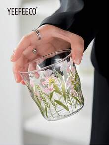 yeefeeco 1个中世纪风格300毫升咖啡杯，可作浓缩咖啡杯、沙特阿拉伯咖啡杯或茶杯，印有紫色风铃草、粉色百合和黄色玫瑰图案，适合居家、露营、咖啡馆使用，也可作为节日礼物。 - 玻璃杯 - 查看 6