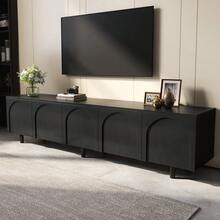 Lowboard TV Stand For Living Room / Modern TV Cabinet With 5 Doors / Arched Door Design / Ample Storage Space / Metal Feet / Suitable For The Living Room - 黑色 - 查看 5
