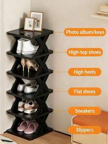 1 pieza Estantería plegable de marco en X multicolor, estantería de almacenamiento de zapatos vertical estrecha apilable, adecuada para uso diario en la entrada, dormitorio y balcón, estantería de almacenamiento independiente, estantería estrecha que ahorra espacio, adecuada para la entrada, dormitorio y apartamento, artículos esenciales para la vuelta a la escuela y la mudanza - Multicolor - Ver 4