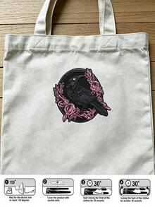 1pc Dark Crow Floral Iron-On Embroidery Patch - Gothic Halloween Embroidered Crow Applique, Suitable For Holes, Clothes, Jeans, Hats, Backpacks, Etc. - A - View 10