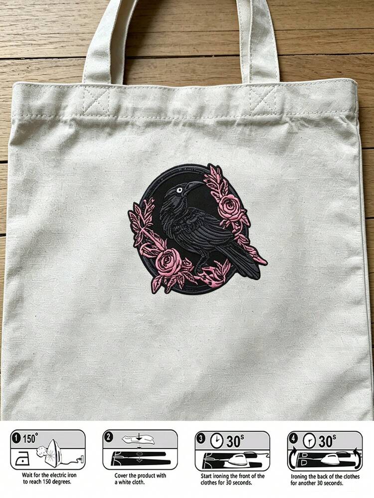 1件深色烏鴉花卉熨燙刺繡貼布 - 哥德式萬聖節刺繡烏鴉貼花，適用於補洞、衣服、牛仔褲、帽子、背包等 - A - 查看 9