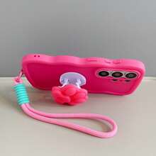 1 pieza Funda de teléfono a prueba de golpes con pata de gato grande de silicona + correa de muñeca trenzada con patrón ondulado compatible con la serie Android [Versión internacional no local] S26ultra/S25/S24/S23s22/S21..... Mt Honor ......... - Rojo rosa - Ver 3