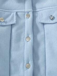 Girls' Casual Fashion Light Blue Drop Shoulder Teddy Fleece Lined Long Sleeve Jacket, Autumn/Winter - Baby Blue - View 8