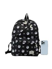 1pc Cute School Style Cat/Dog/Bow Print Nylon Backpack, Lightweight Large Capacity School Day Bag, Adjustable Shoulder Strap Bookbag, Suitable For Girls/Teens/Students/Graduates, Ideal For Daily Use, Outings, Travel, School And Back To School Season. - Multicolor - View 4