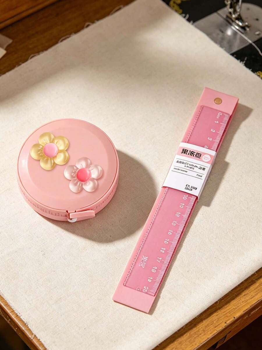 Cinta métrica mini con diseño de flor linda y regla recta transparente, cinta de medición de cintura, cinta métrica suave para el hogar, regla de medición creativa para costura y manualidades, regalo para entusiastas de las manualidades - C - Ver 1