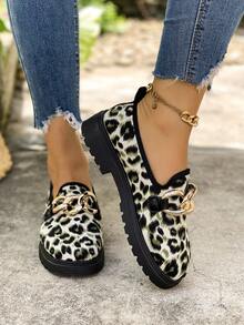 White Leopard Print Design Thick Sole Women's Buckle Lightweight Flat Shoes Non-Slip Versatile Outdoor Shoes - White - View 4