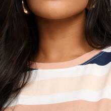 Women's Blouse With Japanese Folded Sleeves, Charming And Stylish Striped - Blue / Nude - View 7
