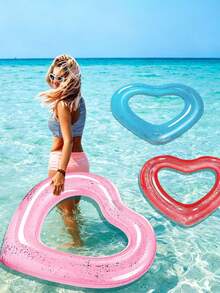 Glitter Heart-Shaped Inflatable Swim Ring, Transparent PVC Float Tube, Quick Inflation Valve, Skin-Friendly And Odorless, Suitable For Beach, Lake, Backyard Pool, Summer Pool Party, Vacation Photo, Water Park Leisure - Multicolor - View 2