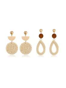 Xiacheng 2/3/6 Pairs Women's Woven Rattan Raffia Earrings Set, Bohemian Style Summer Beach Vacation Party Jewelry, Lightweight Pendant Suitable For Daily Wear - Multicolor - View 14