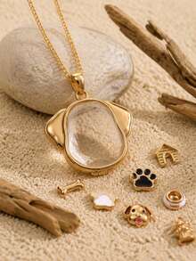 1pc Cute Cartoon Style 14K Gold Plated Copper Material Transparent Openable Dog Pendant Necklace, Perfect DIY Daily Jewelry Decoration For Women - Multicolor - View 2