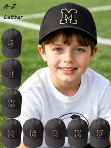 1pc Adjustable A-Z Letter Children Baseball Cap, Breathable Sun Protection Hat, Casual Style Snapback For Kids Aged 1-16, Outdoor & Daily Use - Black - View 2