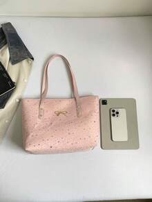 高級大容量女款手提包，時尚百搭休閒簡約通勤肩背托特包 - 粉色 - 查看 4