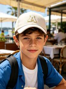 1pc Customized A-Z Letter Baseball Cap, Adjustable Breathable Cozy Material Hat For 3-16Y Boys Girls Casual Look Sun Hat ForFitness Exercise - Beige - View 4