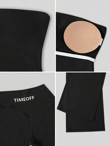 TimeOff 女款純色可拆式胸墊抹胸上衣＋高腰寬腿褲運動套裝 - 黑色 - 查看 4