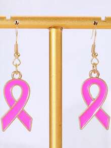 1 Pair Fashionable Elegant Ribbon Heart Pink Earrings, Women's Earrings, Accessories Caring For Women's Health Breast Cancer Prevention Activity Commemorative Gift Jewelry, Suitable For Daily Wear, Gift For Family And Friends - Pink - View 8
