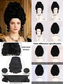 Multi-Color European Court Style Heat Resistant Wig, Rococo Retro Tall Updo With Loose Curls, Ideal For Halloween, Period Cosplay, Stage Performances & Themed Shoots, Elegant Voluminous Costume Wig - Multicolor - View 6