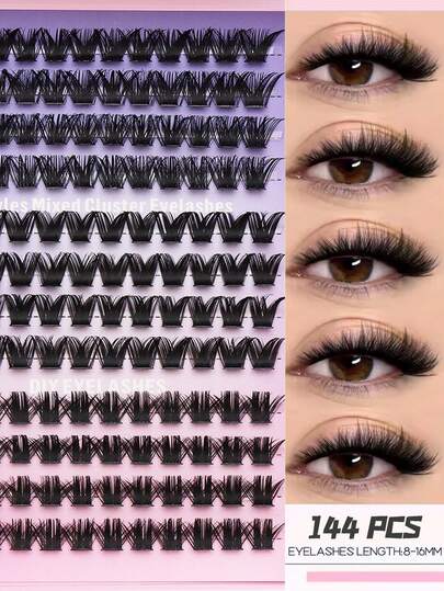 144 Clusters D Curl DIY Lash Extensions Mixed Fluffy Individual Eyelashes, Natural False Eyelashes For Art, Club, Daily, Work, Meetings, Fluffy Soft Messy Dramatic Convenient Reusable False Eyelashes, Natural False Eyelashes Suitable For Weddings, Parties, Daily Club, Work, Meetings, Suitable For Beginners, Fairy Makeup, Cosplay, Salon Quality, False Eyelash Extensions
