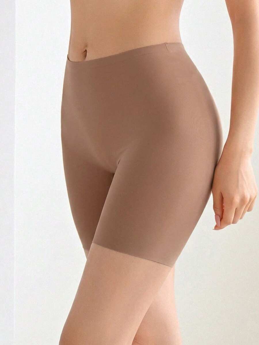 DAZY Women's Seamless Ice Silk Shorts With Anti-Light And Non-Rolling Edge Design, Mid-Waist Boxer Briefs For Bottoming - Coffee Brown - View 1