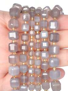 1 Strand 6/8/10mm Natural Grey Agate Stone Beads Faceted Square Cube Beads For Jewelry Making Diy Bracelet Beading Accessories - Multicolor - View 3
