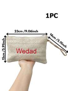 Personalized Embroidered Straw Makeup Bag, Lightweight Bohemian Style Straw Clutch, Bridal Party Gift, Gift For Her, Customized Toiletry Bag, Customized Embroidered Name, Customized Makeup Bag Organizer, Letter Embroidered Makeup Bag, Bridesmaid Gift Box, Suitable For Beach Vacation - Multicolor - View 15