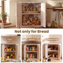 COSTWAY Corner Bread Box For Kitchen Counter, Bamboo Double Layer Breadbox Organizer With Adjustable Shelf, Large Capacity Bread Storage Bin, Farmhouse Storage Container For Homemade Bread, White - White - View 5