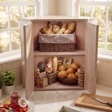 COSTWAY Corner Bread Box For Kitchen Counter, Bamboo Double Layer Breadbox Organizer With Adjustable Shelf, Large Capacity Bread Storage Bin, Farmhouse Storage Container For Homemade Bread, White - White - View 1