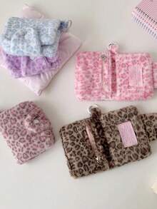 1pc Cute Pink Leopard Print Fluffy Plush Coin Purse Snap Button Mini Zipper Wallet Small Card Storage Pouch Purse Wallet - Multicolor - View 1
