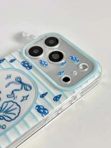 Blue Striped Ocean Shell & Conch Summer Vacation Fresh Style Creative Phone Case - Compatible With Apple 17 Pro Max Air 16 15 14 13 12 11 Pro Max Plus 14/15/16pro Niche 17pm Glossy Phone Protective Cover - Multicolor - View 2