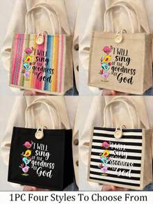 Women's Mini Handbag, Poem Print Bird Pattern Closure Tote Bag - Suitable For Church, Daily Commute, Easter Gift - Multicolor - View 6