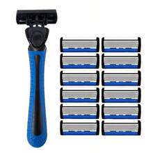 [Blue]Portable 6 Blades Manual Razor Set For Men, Quick Release Replaceable Blade Heads, Non-Slip Handle Travel Shaving Razor For Business Trip Daily Use - Blue - View 13