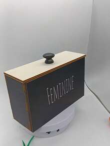 Rustic Farmhouse Style Wooden Storage Box With Lid, Bathroom Sanitary Pad Storage Box, Multi-Functional Women's Private Item Organizer, Small Bathroom Cabinet Decorative Storage Accessory, Home Decor - Multicolor - View 12
