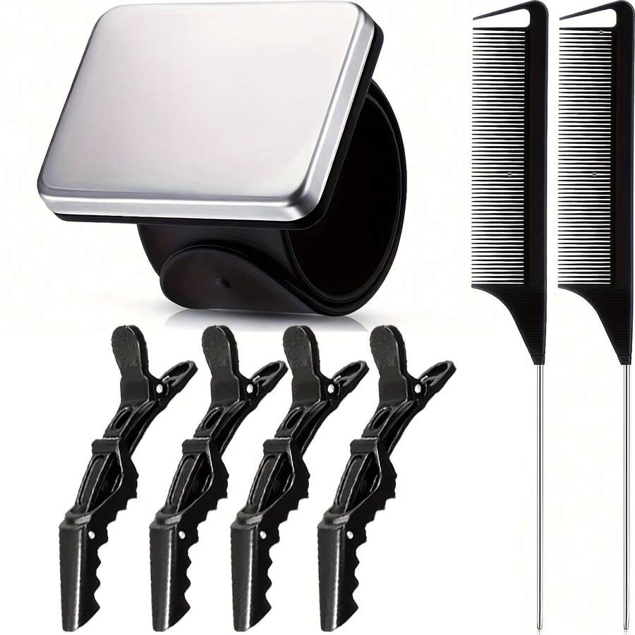 Set de 7 piese pentru tăiatul părului, cu pieptene, cleme pentru păr și brățară magnetică, potrivit pentru uz casnic și salon de cofetă, set de instrumente pentru coafat