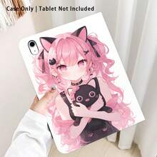 卡通女孩抱小貓圖案 1 件翻蓋式桌面平板保護殼，附筆槽，適用於 Honor 8/9/10/X8/X8A/X9/X8Pro/X9Pro/X9A/Matepad Pro/Matepad SE 11/Matepad 11/Apple 10th Gen/11 2025 (A16) 及 A9 等熱門機型 - 款式10 - 查看 3