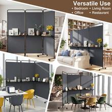 3-Panel Room Divider With Shelves 6 FT Tall Folding Privacy Screen With Lockable Wheels-Gray-XY106421 - FXCXQSJUXFPEX - View 6