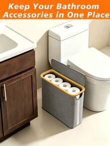 Bamboo Toilet Paper Roll Storage Basket, Toilet Paper Holder, Bathroom Storage Organizer Rack, Tissue Storage Box, Gray Fabric Appearance, Multi-Functional Storage Basket, Laundry Basket, Room Decor, Bathroom Decor, Bathroom Accessories - Multicolor - View 13