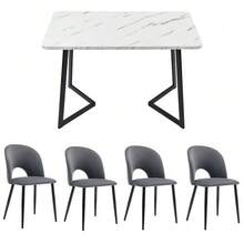 Conjunto de comedor (mesa rectangular de 117 x 68 cm con 4 sillas), mesa rectangular, conjunto de cocina moderno, sillas de terciopelo con estampado de rombos, patas de silla ajustables, terciopelo gris, patas de mesa negras - Gris - Ver 4